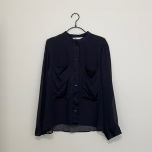 ZARA sheer long sleeve blouse with silk pocket